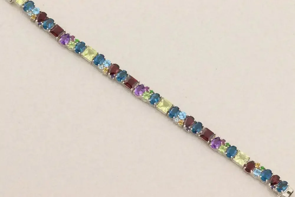Sterling Silver Natural Multi Gemstone Tennis Bracelet 7 1/8
